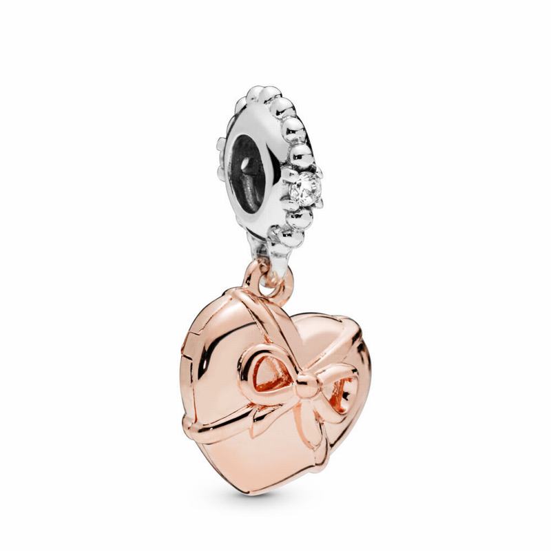 Pandora Rose™ Brazillian Heart Dangle Charm Ireland - Pandora Rose/Sterling Silver/Cubic Zirconia -